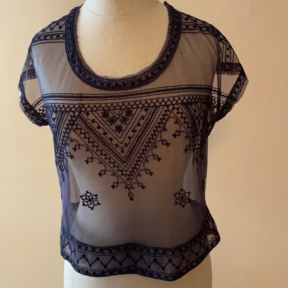 Free People Vicki Lace Embroidered Mesh Crop Top
